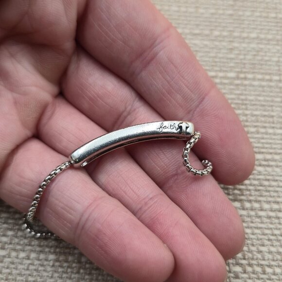 7 Inch Sterling Silver Faith Hope Love Heavy Adjustable Bracelet A5829 - Picture 3 of 7